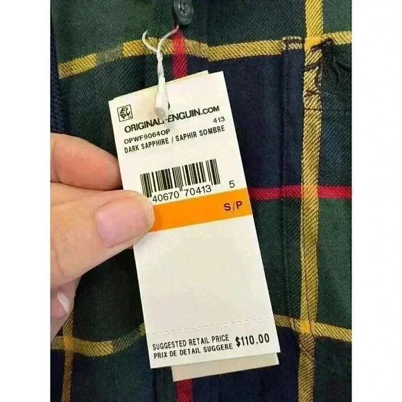 Original Penguin Men's Hooded Plaid Button Up Flannel Shirt Size Small - Picture 2 of 7